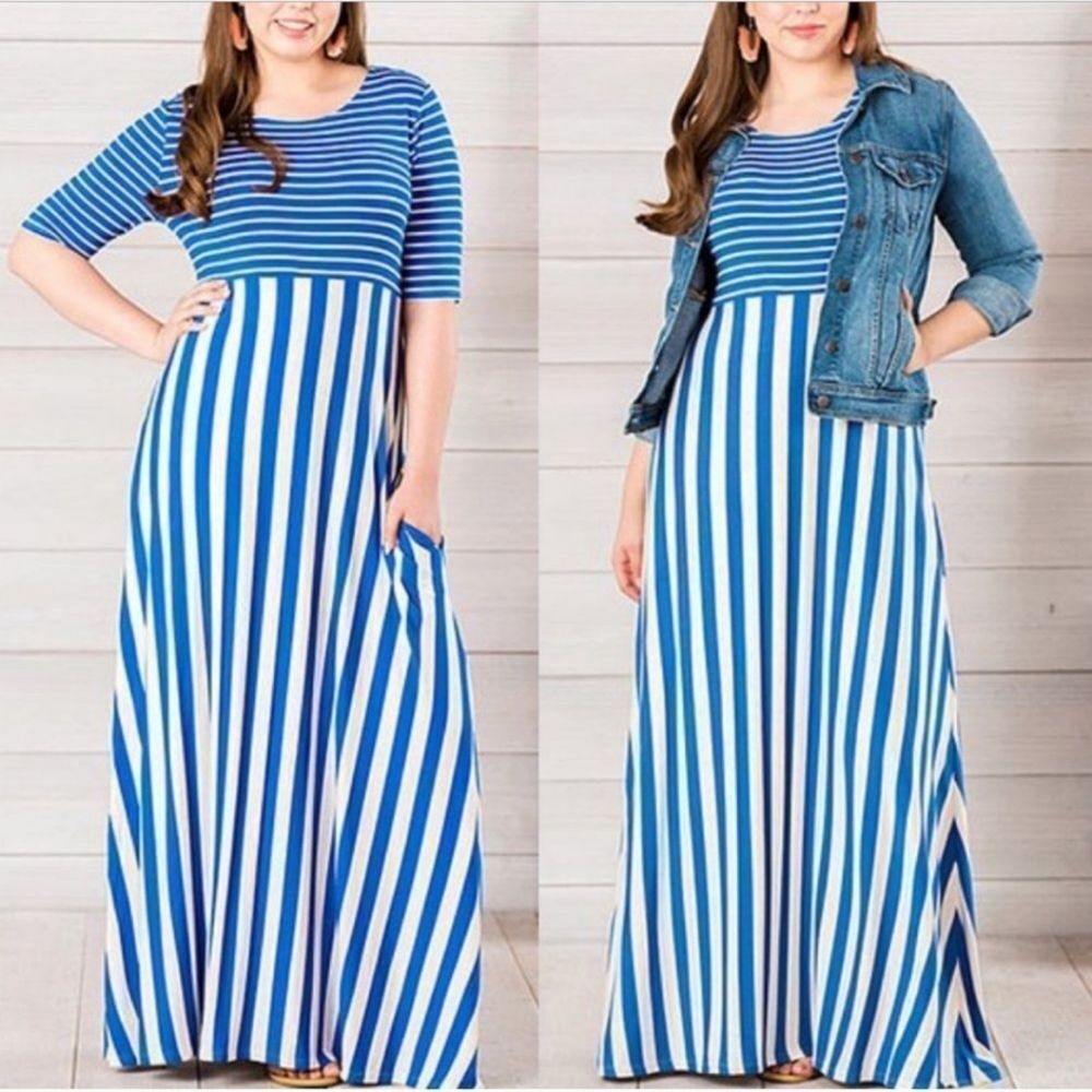 Matilda Jane Stripe Long Maxi dress w pockets travel plane ride comfy stretchy